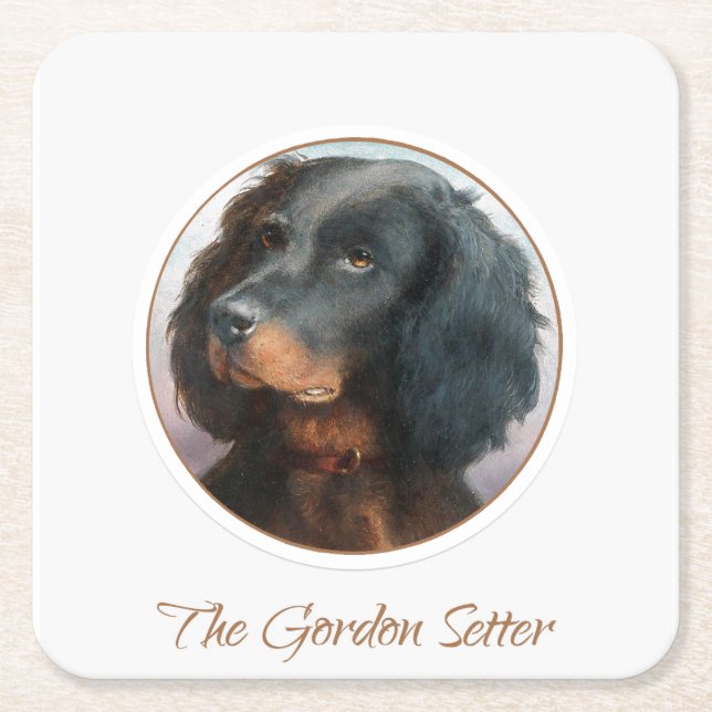 Vintage Gordon Setter Square Paper Coaster (Front)