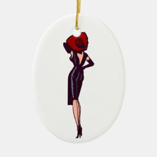 Vintage Gorgeous Glamour Girl Retro Pinup Ceramic Tree Decoration