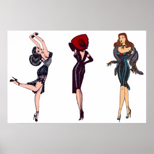 Vintage Gorgeous Glamour Girls Retro Brunette Pinu Poster