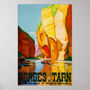Vintage Gorges du Tarn France Travel Poster Canoe