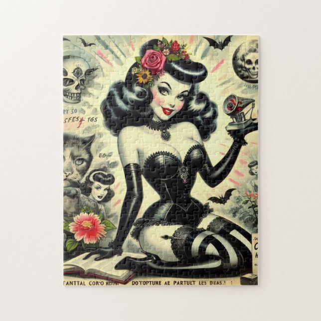 Vintage Goth Girl Illustration Jigsaw Puzzle (Vertical)