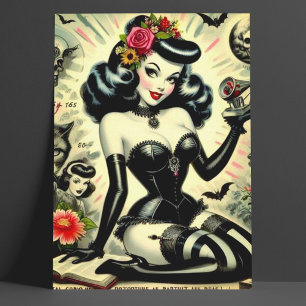 Vintage Goth Girl Illustration Postcard