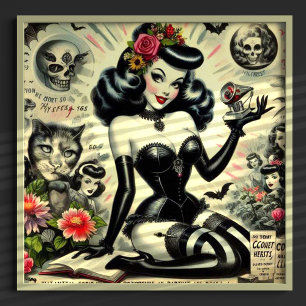 Vintage Goth Girl Illustration Poster