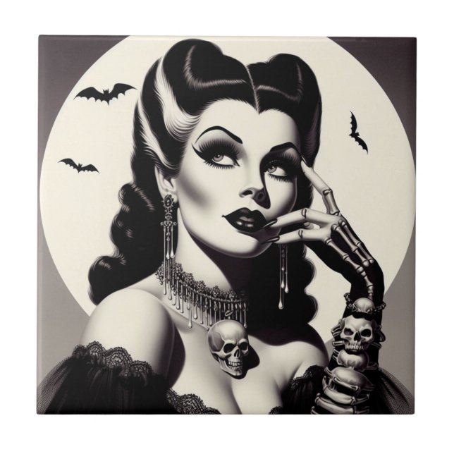 Vintage Goth Pin-up Ceramic Tile (Front)