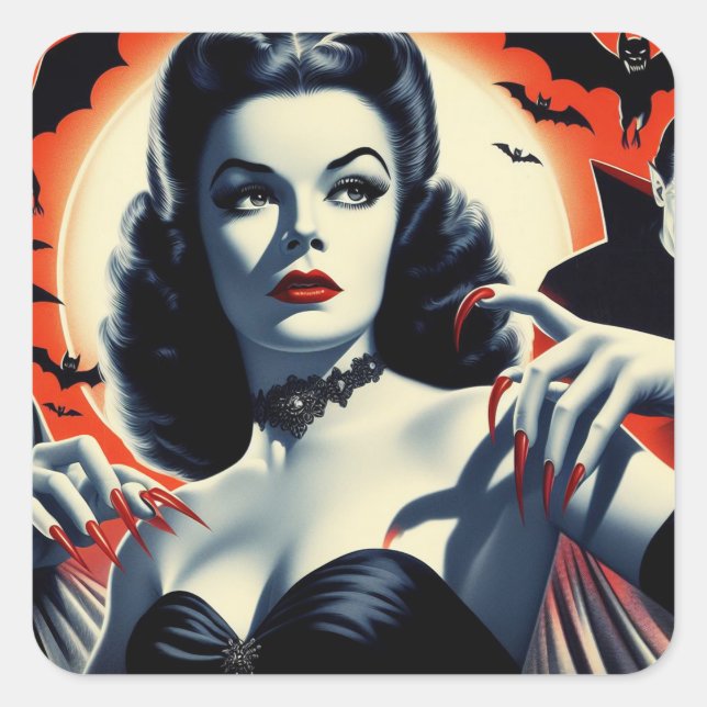 Vintage Goth Vampire Woman Square Sticker (Front)