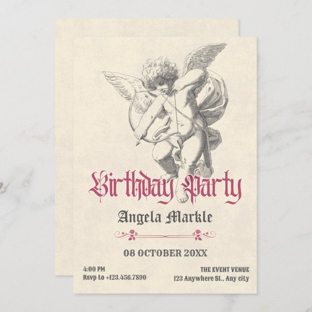 Vintage gothic angel birthday invitation (Front/Back)
