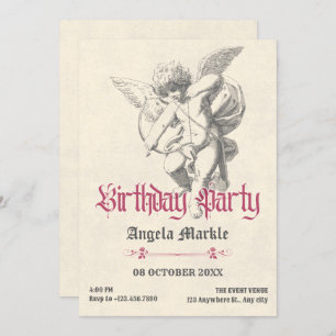 Vintage gothic angel birthday invitation