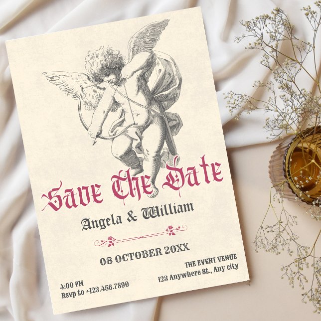 Vintage gothic angel wedding save the date (Creator Uploaded)