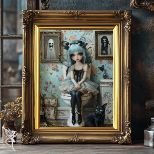 Vintage Gothic Anime Fairy Doll on Toilet Quirky  Poster