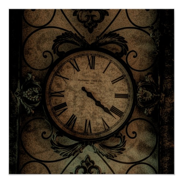 Vintage Gothic Antique Wall Clock Steampunk Poster (Front)