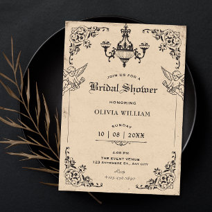 Vintage gothic arch angels bridal shower invitation