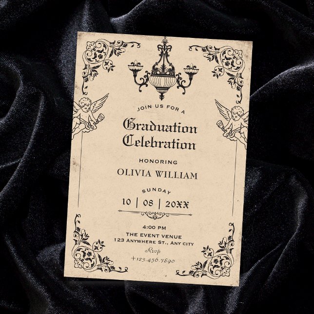 Vintage gothic arch angels graduation invitation (Creator Uploaded)