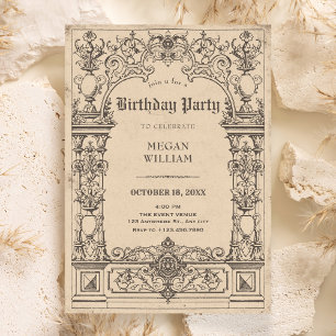 Vintage gothic arch birthday invitation