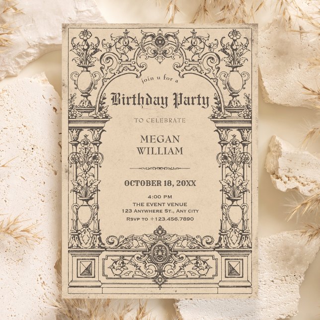 Vintage gothic arch birthday invitation (Creator Uploaded)