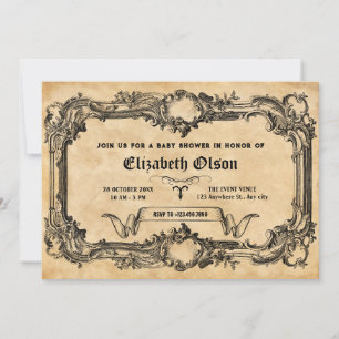 Vintage gothic baby shower invitation