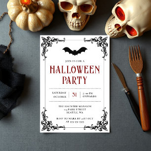 Vintage Gothic Bat Adult Halloween Party  Invitation