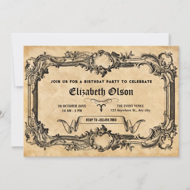 Vintage gothic birthday invitation (Front)