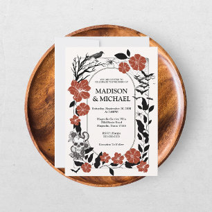 Vintage Gothic Black And Burgundy Wedding  Invitation