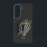 Vintage Gothic Black and Gold Floral Skeleton Samsung Galaxy Case<br><div class="desc">Whimsical vintage monogram gothic phone case featuring black and gold roses in a skeleton hand.</div>