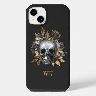 Vintage Gothic Black and Gold Floral Skull iPhone 14 Plus Case