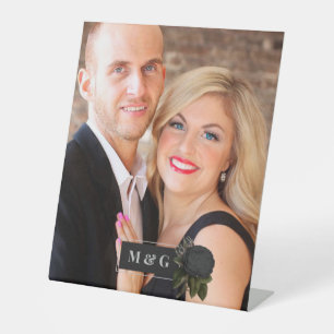 Vintage Gothic Black Rose Photo Monogram Pedestal Sign