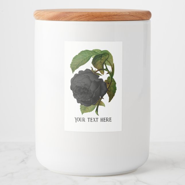 Vintage Gothic Black Roses Personalised Food Label (Front)