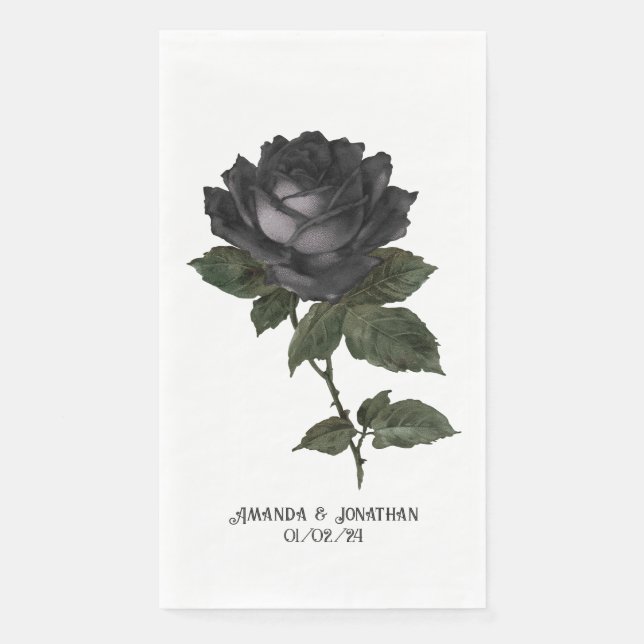 Vintage Gothic Black Roses Personalised Napkin (Front)