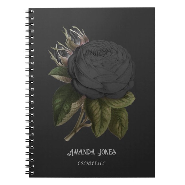 Vintage Gothic Black Roses Personalised Notebook (Front)