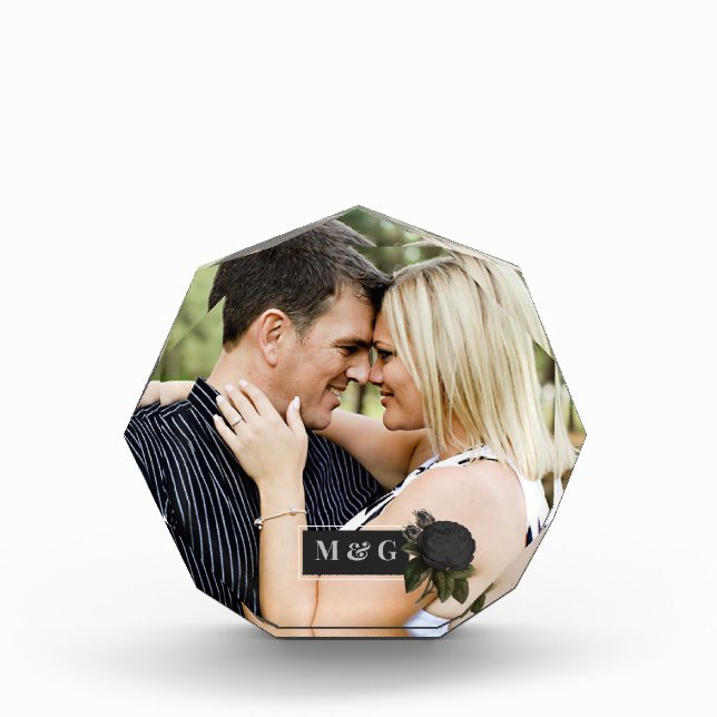 Vintage Gothic Black Roses Personalised Photo Block (Front)