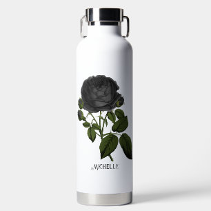 Vintage Gothic Black Roses Personalised Water Bottle