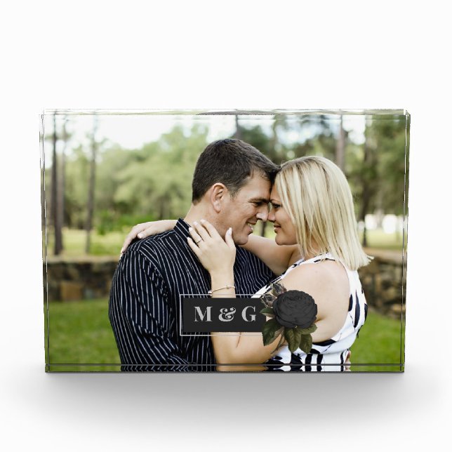 Vintage Gothic Black Roses Wedding Photo Block (Front)