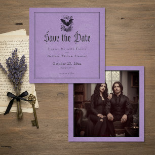 Vintage Gothic Black Toile Bat Purple Photo Save The Date