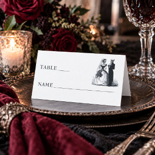 Vintage Gothic Black Toile Skeleton White Wedding Place Card