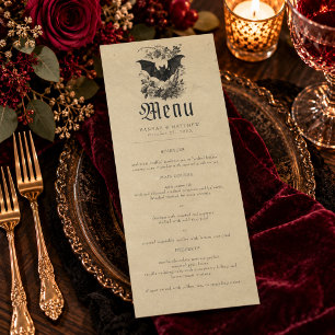 Vintage Gothic Black Toile Tan Bat Wedding Menu