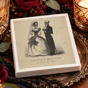 Vintage Gothic Black Toile Tan Skeleton Wedding Napkin