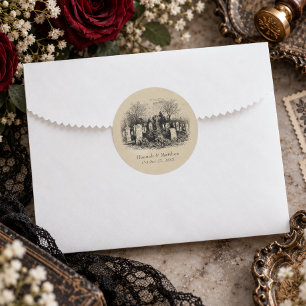 Vintage Gothic Black Toile Tan Wedding Graves Classic Round Sticker