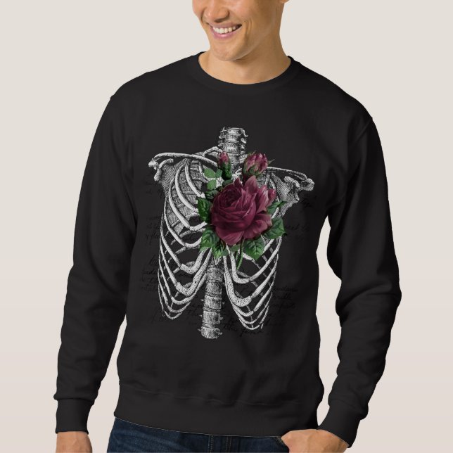 Vintage Gothic Burgundy Floral Skeleton Sweatshirt (Front)