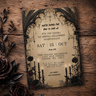 Vintage Gothic Candle Black Floral Halloween Party Invitation