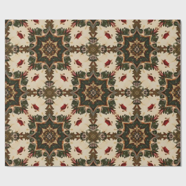 Vintage Gothic Christmas Kaleidoscope Pattern Wrapping Paper (Flat)