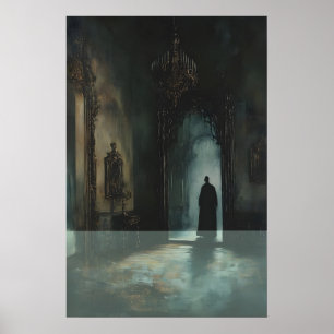 Vintage Gothic Dracula Shadow Art, Haunted Castle Poster