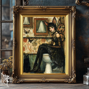 Vintage Gothic Fairy on Toilet Quirky Halloween  Poster