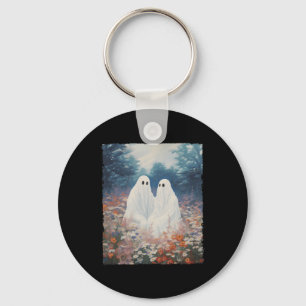 Vintage Gothic Floral Halloween Ghost Couple In Th Key Ring