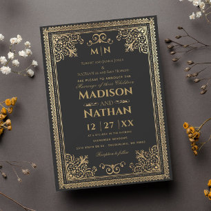 Vintage Gothic Gold Victorian Wedding Invitation