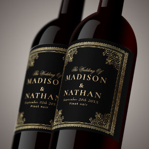 Vintage Gothic Gold Victorian Wedding Wine Label