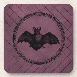 Vintage Gothic Halloween Bat on Purple Coaster