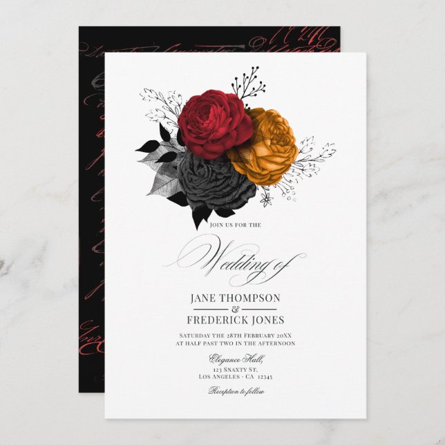 Vintage Gothic Halloween Floral Elegance Invitation (Front/Back)