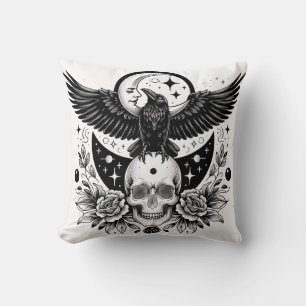 Vintage Gothic Halloween Large Black Raven Bird Cushion