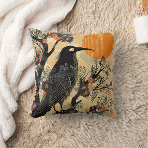 Vintage Gothic Halloween Large Black Raven Bird Cushion
