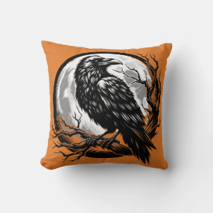 Vintage Gothic Halloween Large Black Raven Bird Cushion