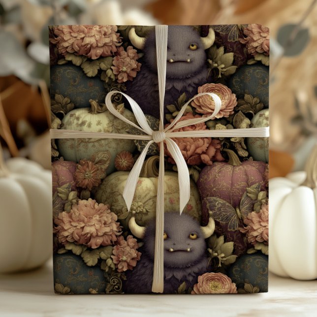 Vintage Gothic Halloween Monsters and Pumpkins  Wrapping Paper (Creator Uploaded)